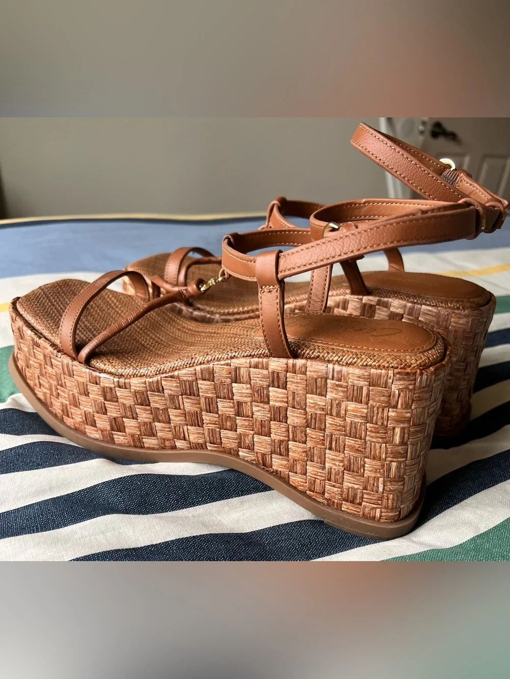Circus by Sam Edelman Tan Woven Platform Ankle-Strap Sandals